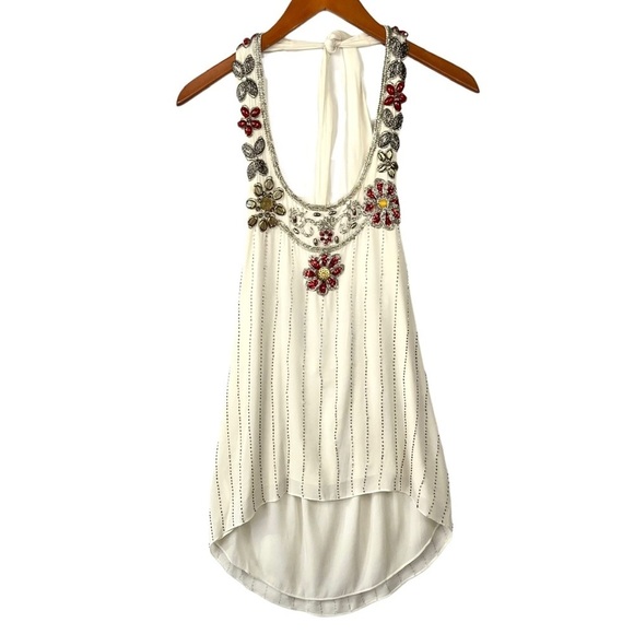 Alice + Olivia Tops - ALICE + OLIVIA Silk Beaded Trim Halter Top